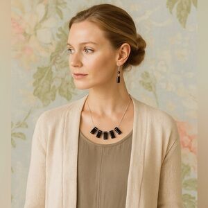 Sterling 925 Baguette Smokey Topaz Necklace & Earring Set